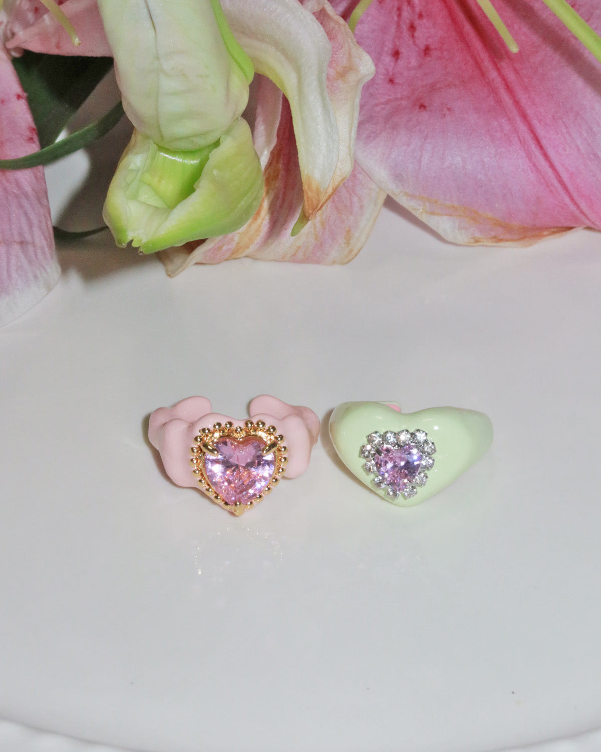 Bonbon Green Crystal Heart Ring
