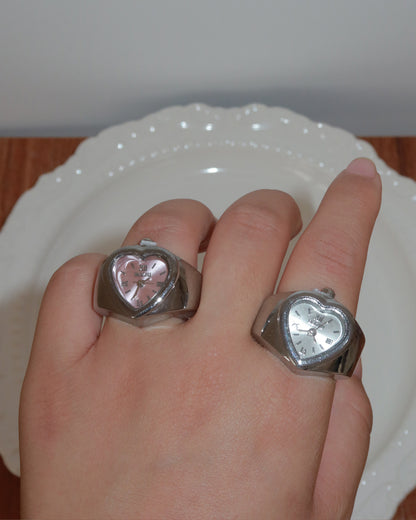 Tempora Vintage Heart Shaped Silver Watch Ring