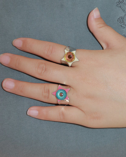 Oculis Eyeball and Yellow Star Silver Statement Ring