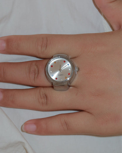Solara Rainbow Accent Silver Watch Ring