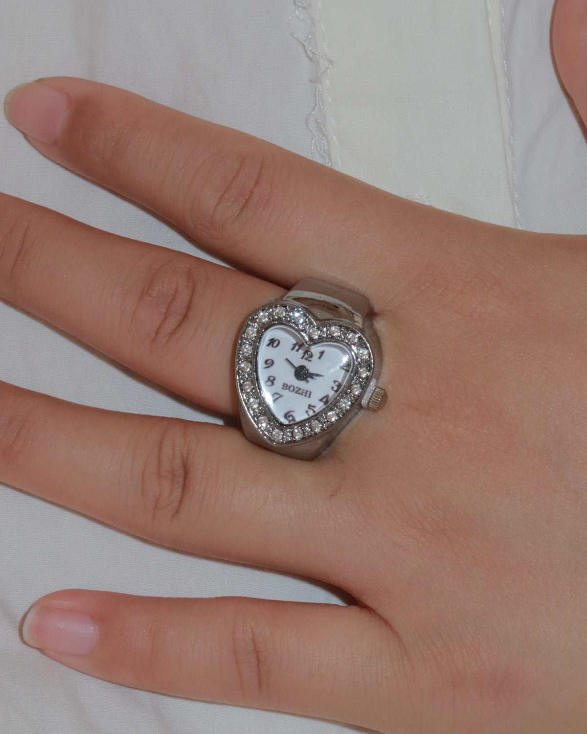 Jodie Sparkling Rhinestone Heart Silver  Watch Ring