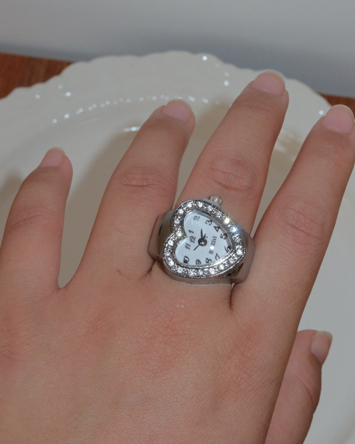 Jodie Sparkling Rhinestone Heart Silver  Watch Ring