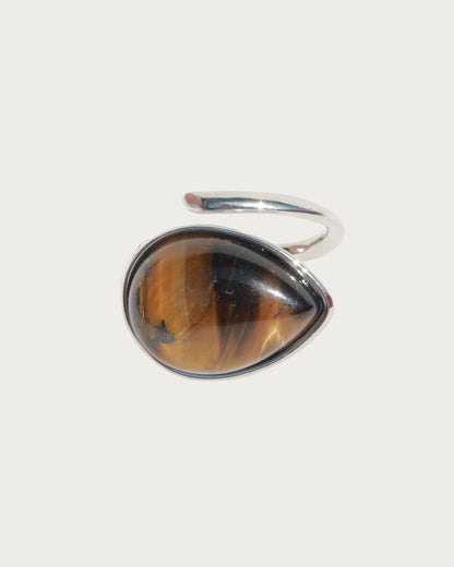 Sable Teardrop Tiger Eye Silver Ring